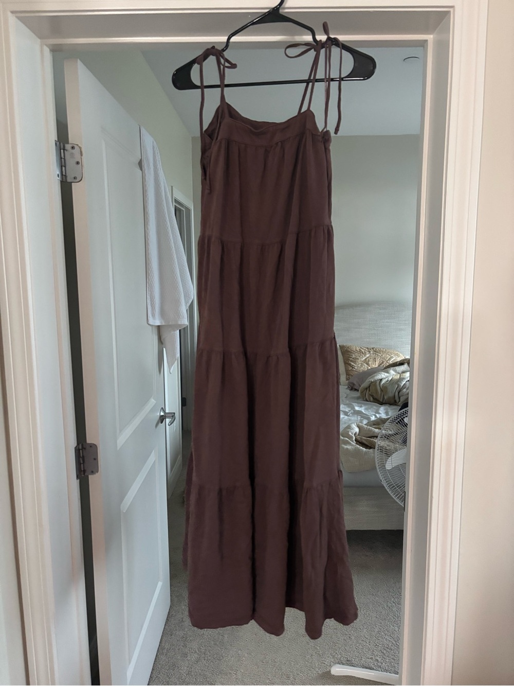 American Eagle Outfitters Brown Tiered Maxi Dress with Tie Straps